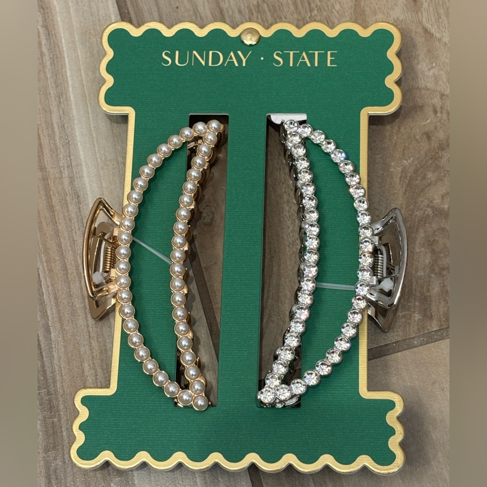 NWT Sunday State Pearl and Crystal Hair Claw Clips
